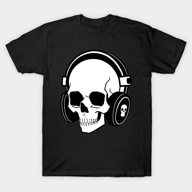 Skull With Headphones, Black and White | Listening Music T-Shirt by General Corner